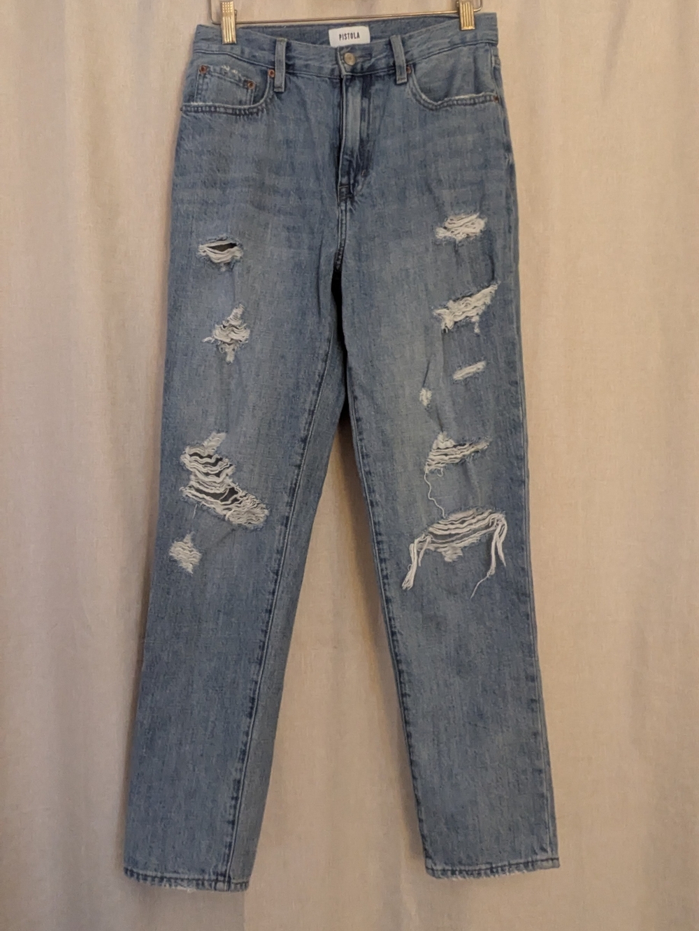 pistola Light Blue Distressed Straight Leg Jeans
